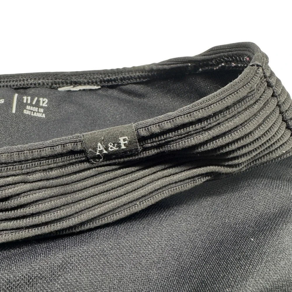Abercrombie Kids‎ Girls Black Ribbed Bikini Swim Bottom Size 11/12 A&F Logo